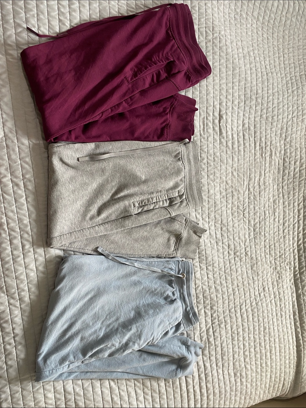 Drawstring Jogger/Sweatpants Bundle - Burgundy, Gray & Light Blue - Picture 2 of 10